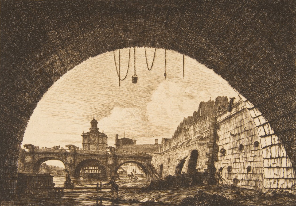 Pont-neuf och Samaritaine från den första bågen av Pont-au-Change Pont-neuf..., 1855. av Charles Meryon