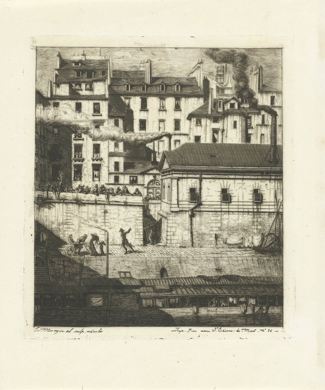 Bårhus på Seine i Paris La Morgue Eaux-Fortes sur Paris (serietitel) av Charles Meryon