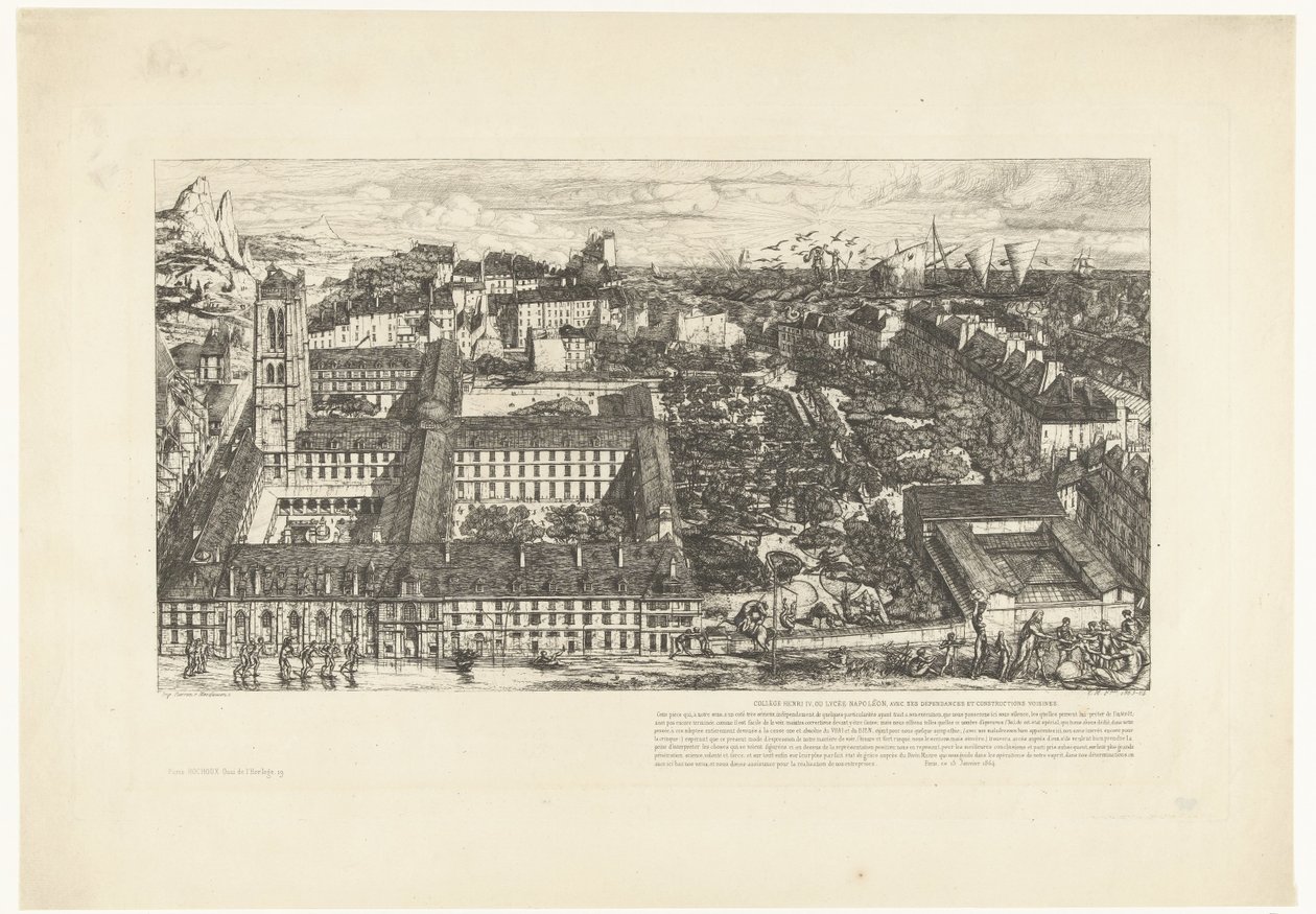 Lyceum Henri IV i Paris Collège Henri IV eller Lycée Napoléon (titel på objekt) av Charles Meryon