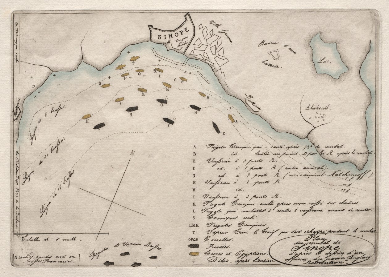 Karta över slaget vid Sinope, 1853. av Charles Meryon