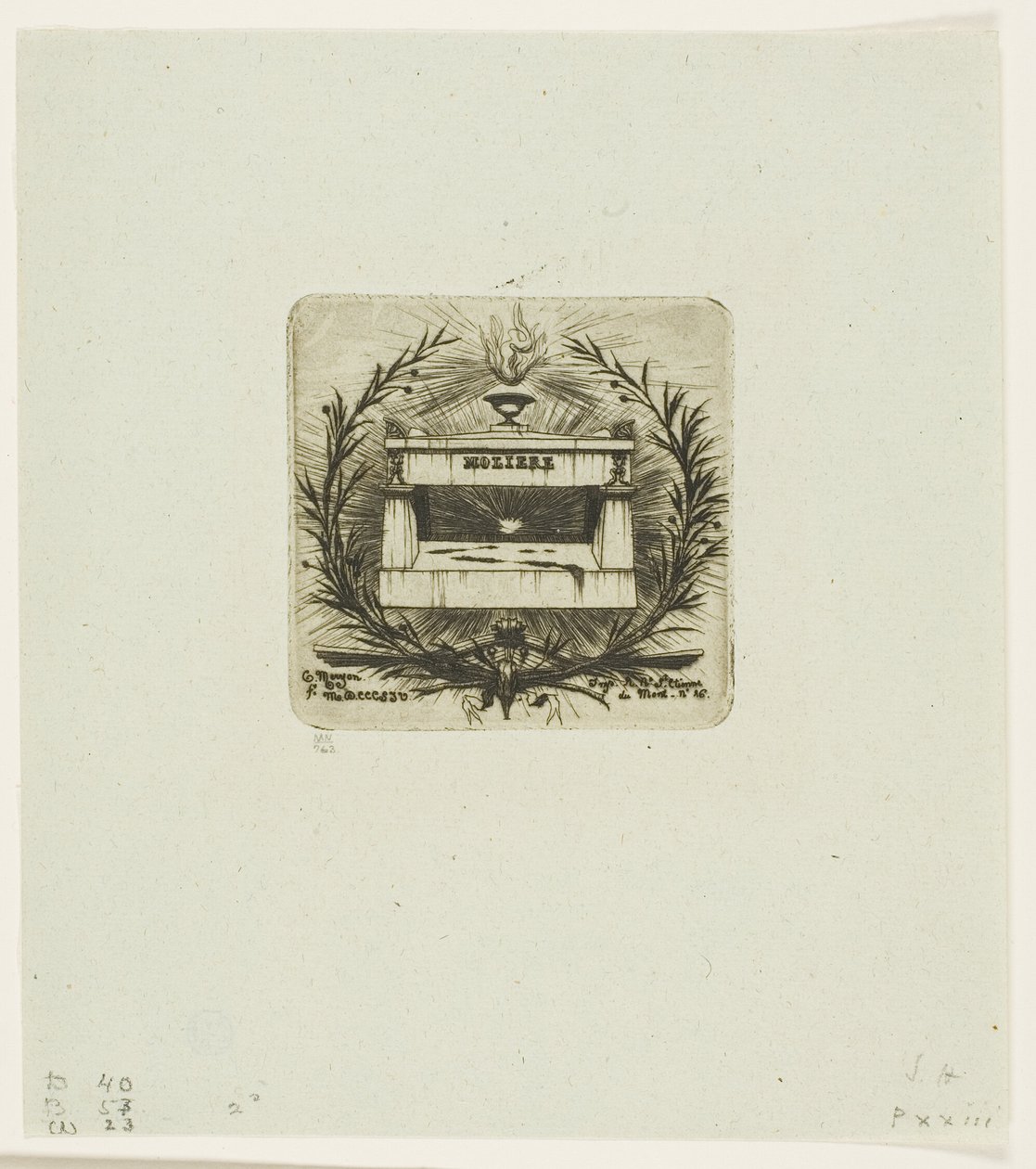 Molières grav, Père-Lachaise-kyrkogården, Paris av Charles Meryon