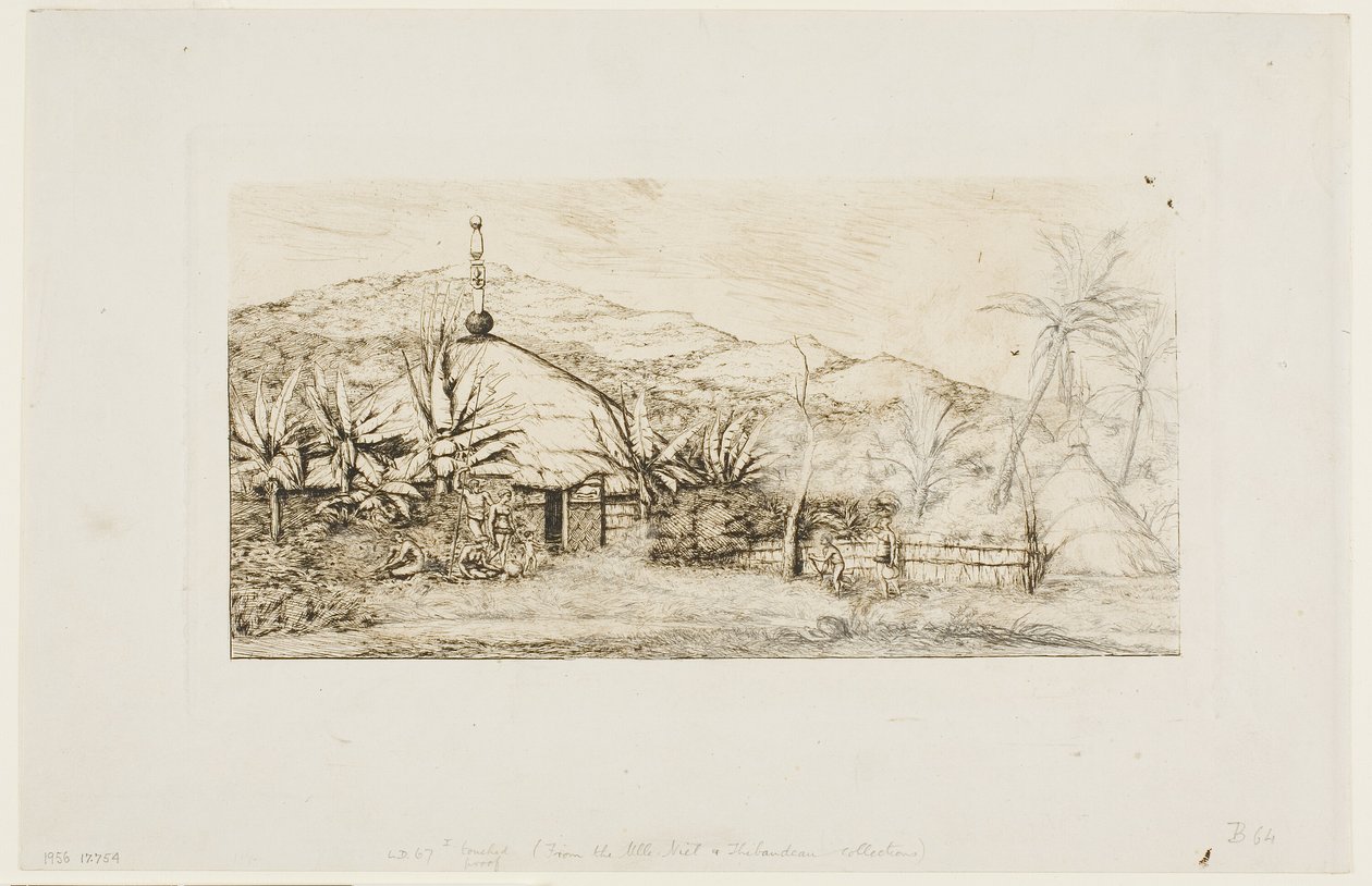 Nya Kaledonien: Stor inhemsk hydda på vägen från Balade till Puépo, 1845 av Charles Meryon