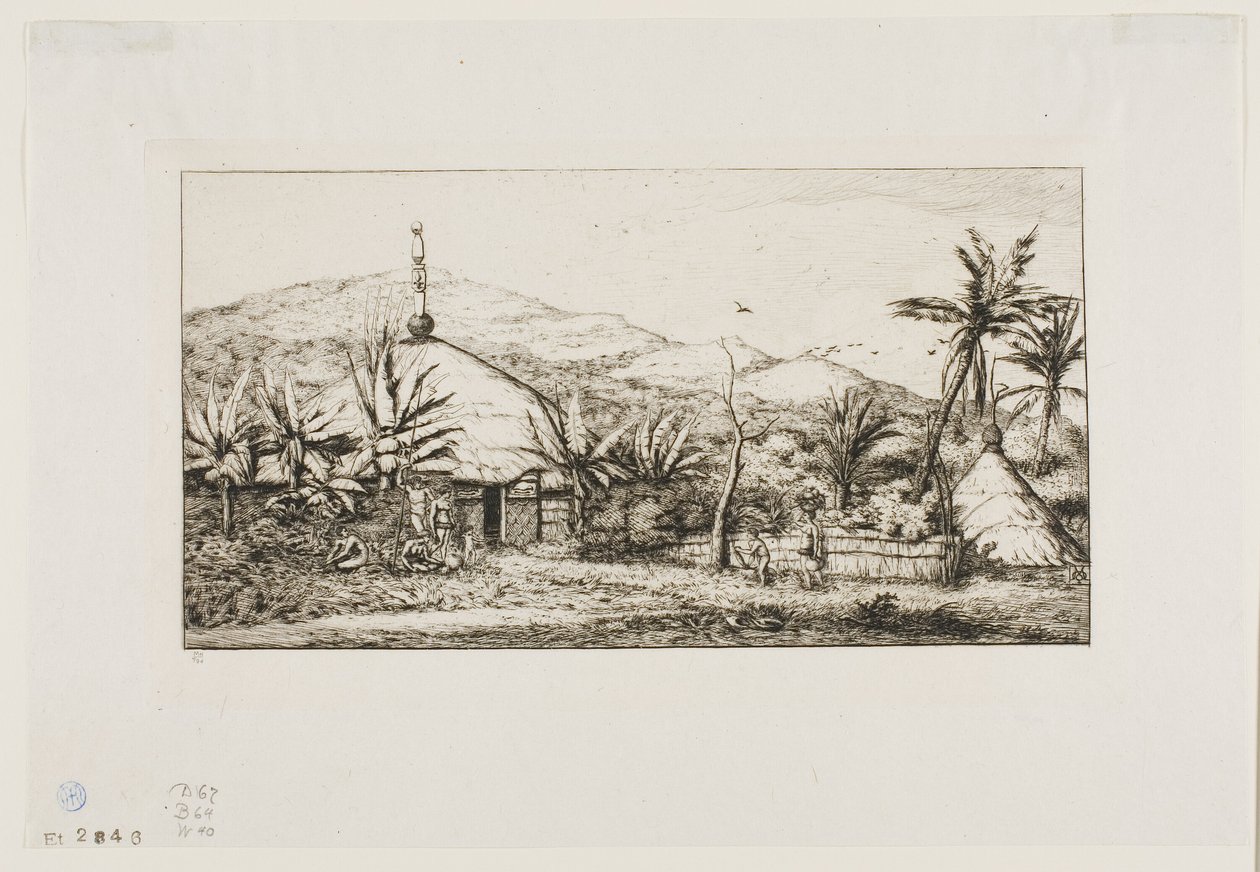 Nya Kaledonien: Stor inhemsk hydda på vägen från Balade till Puépo, 1845 av Charles Meryon
