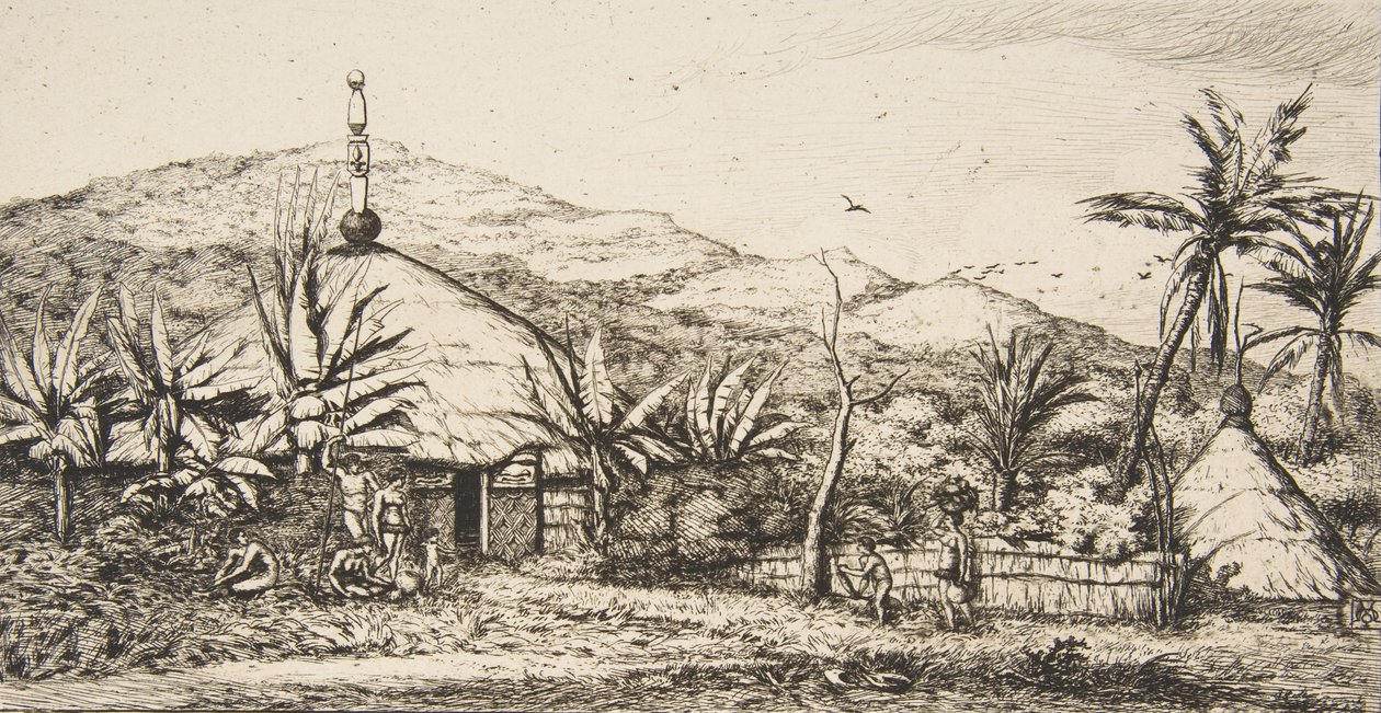 Nya Kaledonien: Stor inhemsk hydda på vägen från Balade till Puebo, 1845, 1863. av Charles Meryon
