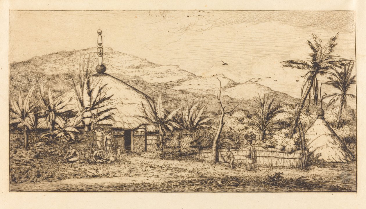 Nya Kaledonien: Large Native Hut på vägen från Ballade till Poebo, 1845 (Nya Kaledonien: Large Native Hut på vägen från Balade till Puebo, 1845) av Charles Meryon