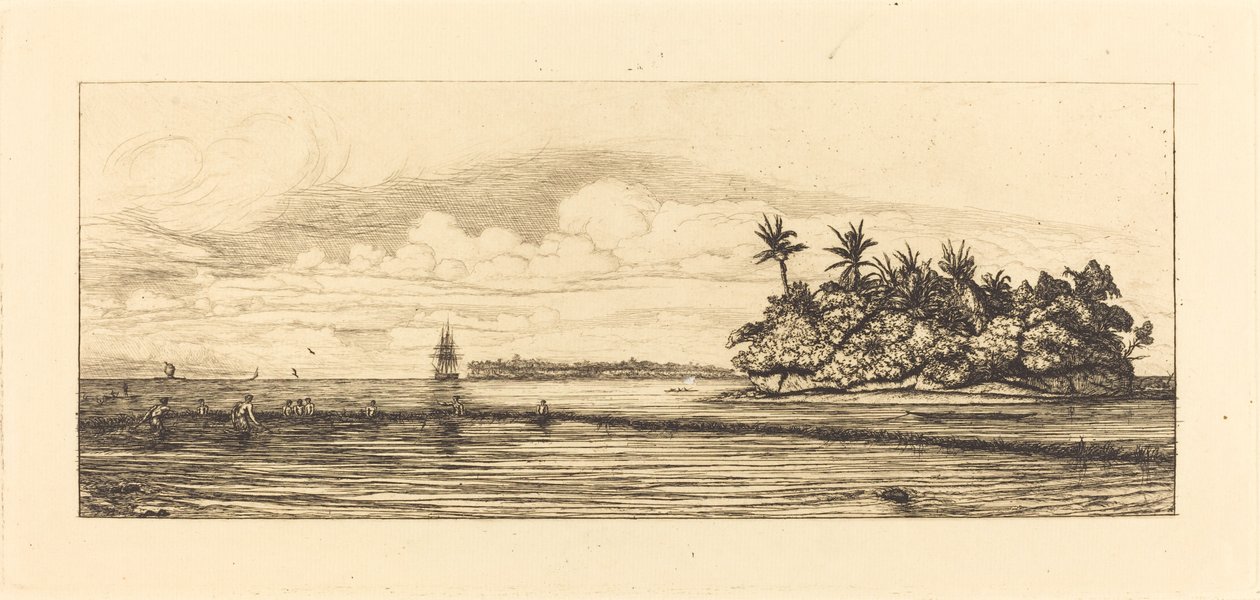 Oceanien, öar i Uvea (Wallis); Peche aux palmes, 1845 (Oceanien: Fiske, nära öar med palmer i Uea- eller Wallisgruppen) av Charles Meryon