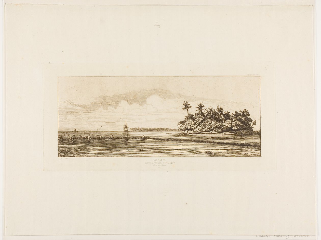 Oceanien: Fiske, nära öar med palmer i Uea- eller Wallisgruppen, 1845 av Charles Meryon