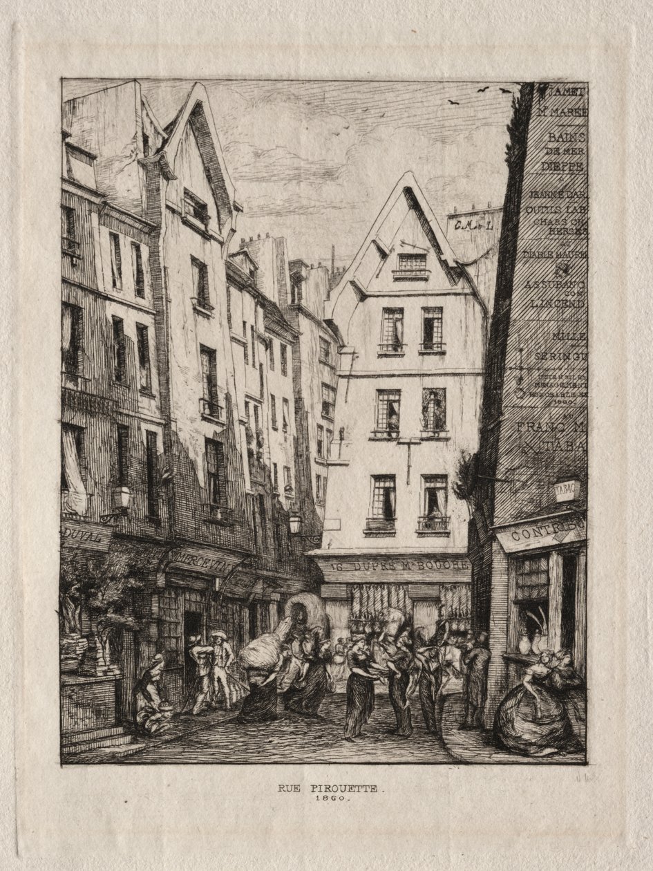 Pirouette Street, nära marknaderna, Paris av Charles Meryon