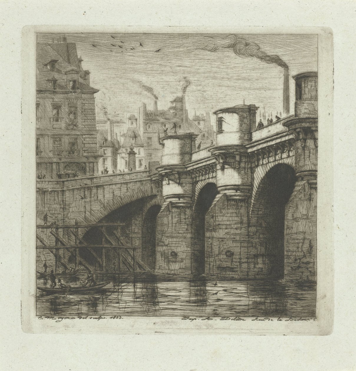 Pont Neuf över Seine i Paris Den nya bron Etsningar på Paris (serietitel) av Charles Meryon