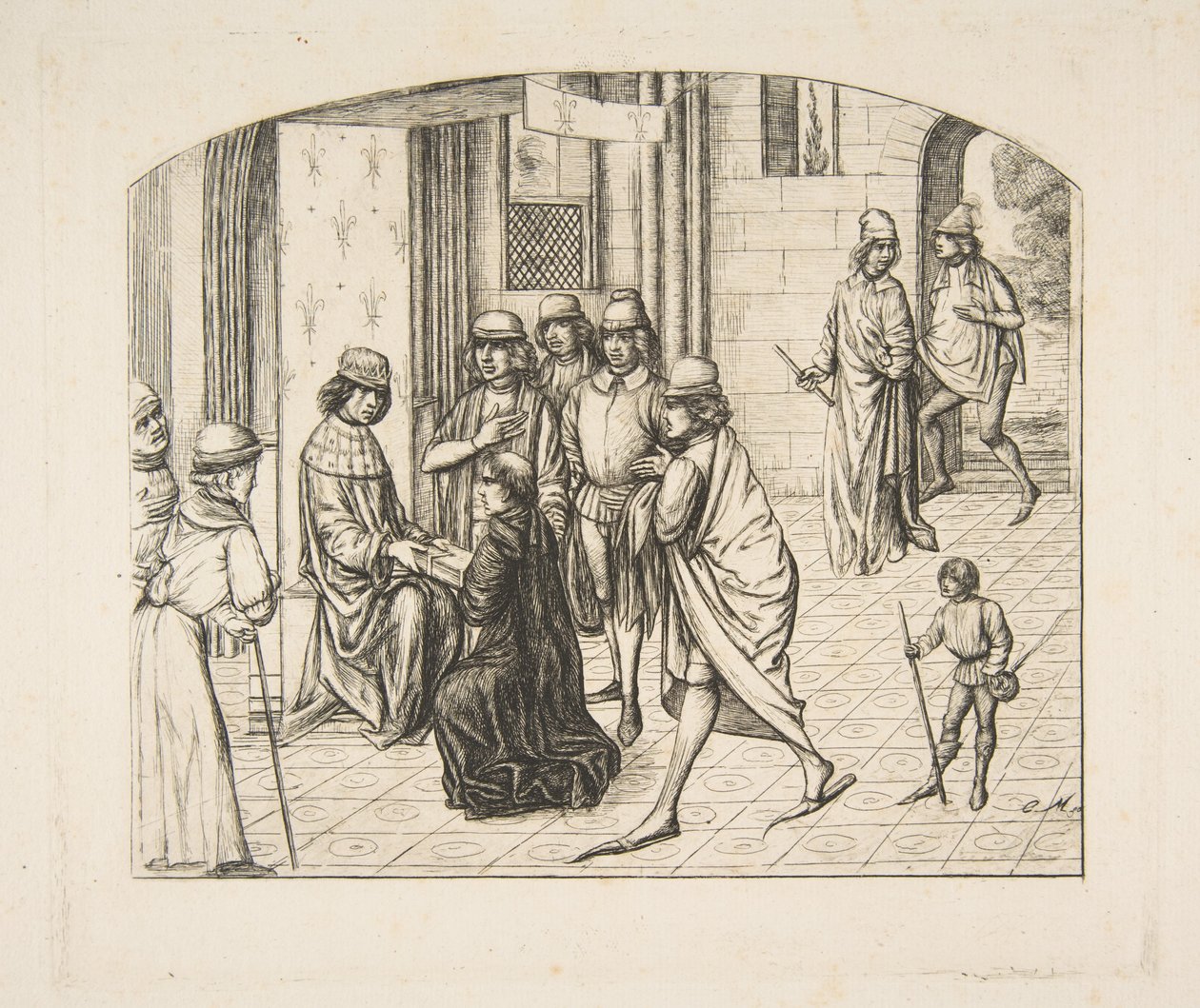 Valerius Maximus presenteras för kung Ludvig XI av Charles Meryon