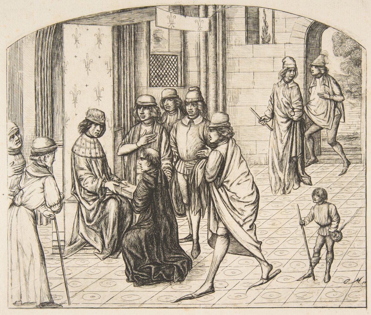 Presentation av Valerius Maximus för kung Ludvig XI, 1862. av Charles Meryon