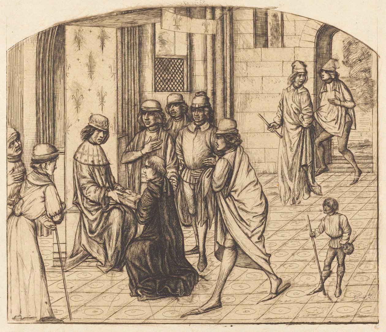 Presentation av Valère Maxime för kung Ludvig XI (tryckaren Valerius Maximus presenteras för kung Ludvig XI) av Charles Meryon