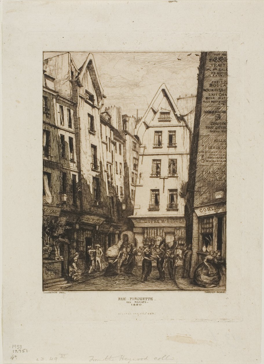 Rue Pirouette i Les Halles, Paris av Charles Meryon