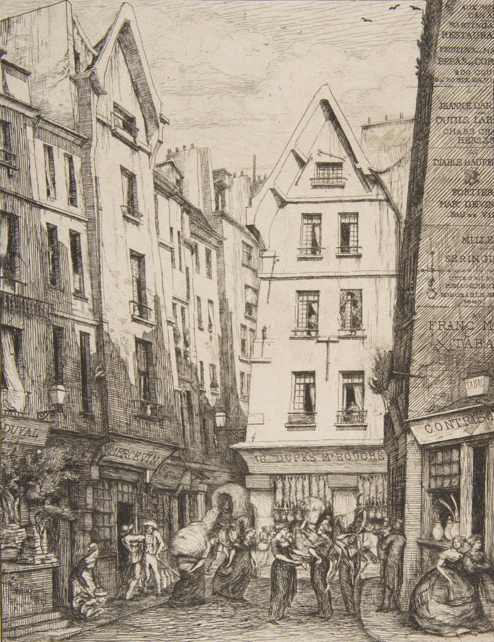 Rue Pirouette i Les Halles Rue Pirouette i Les Halles, Paris, efter Laurence, 1860. av Charles Meryon