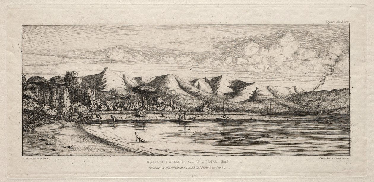 Notfiske utanför Charcoal Burners Point, Akaroa, Banks Peninsula, 1845, 1863. av Charles Meryon