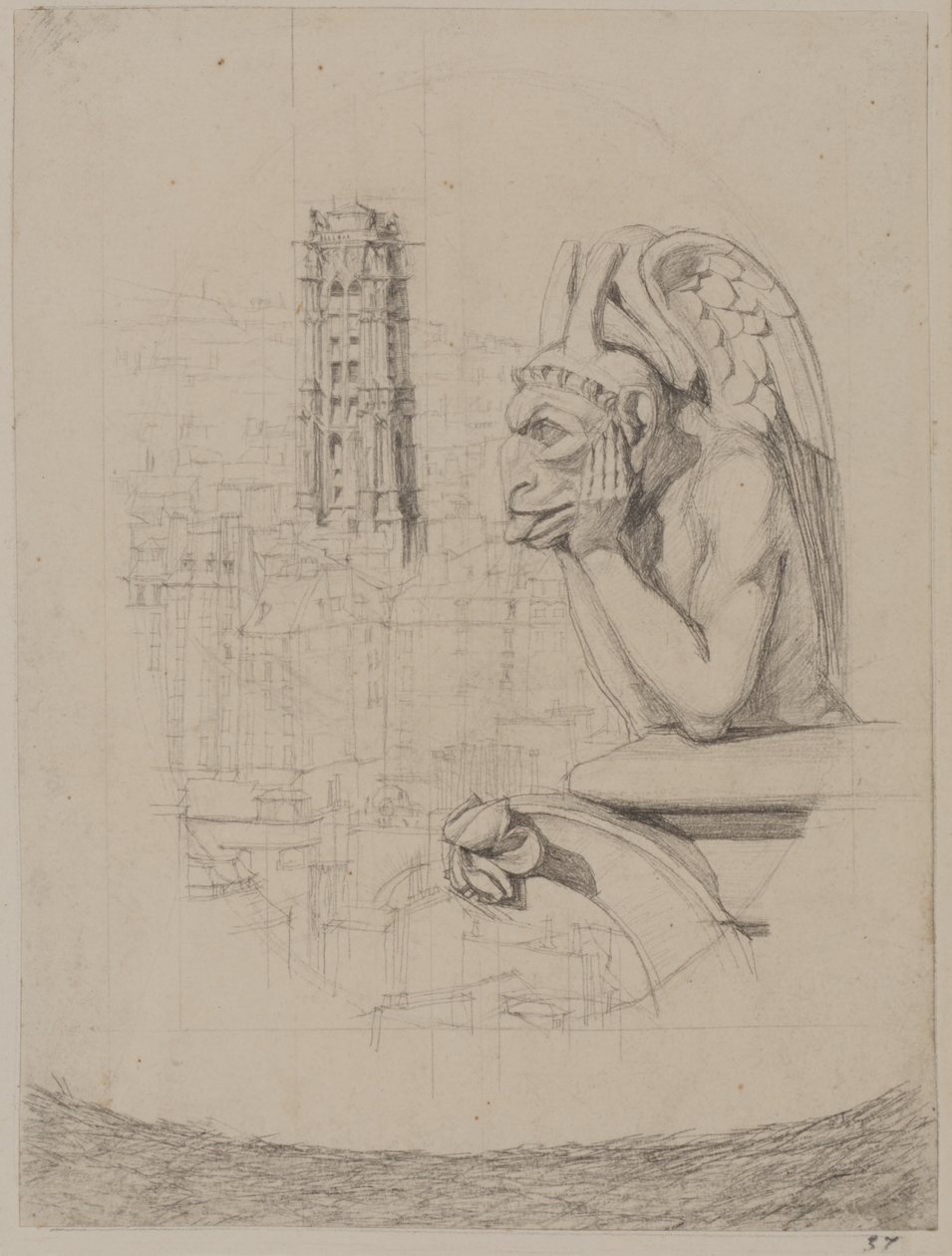Studie till ”Le Stryge”: Kimeran och Saint-Jacques-tornet av Charles Meryon