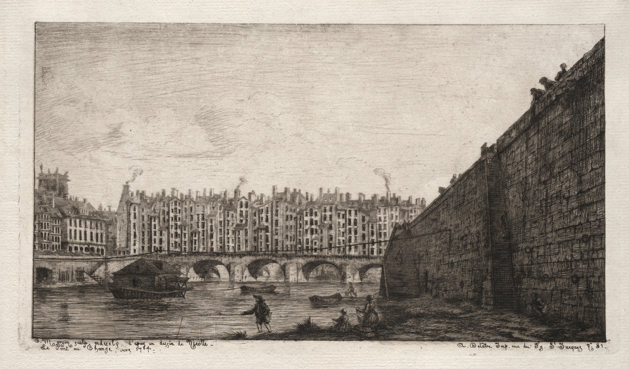 Exchange Bridge, Paris, omkring 1784, 1855. av Charles Meryon