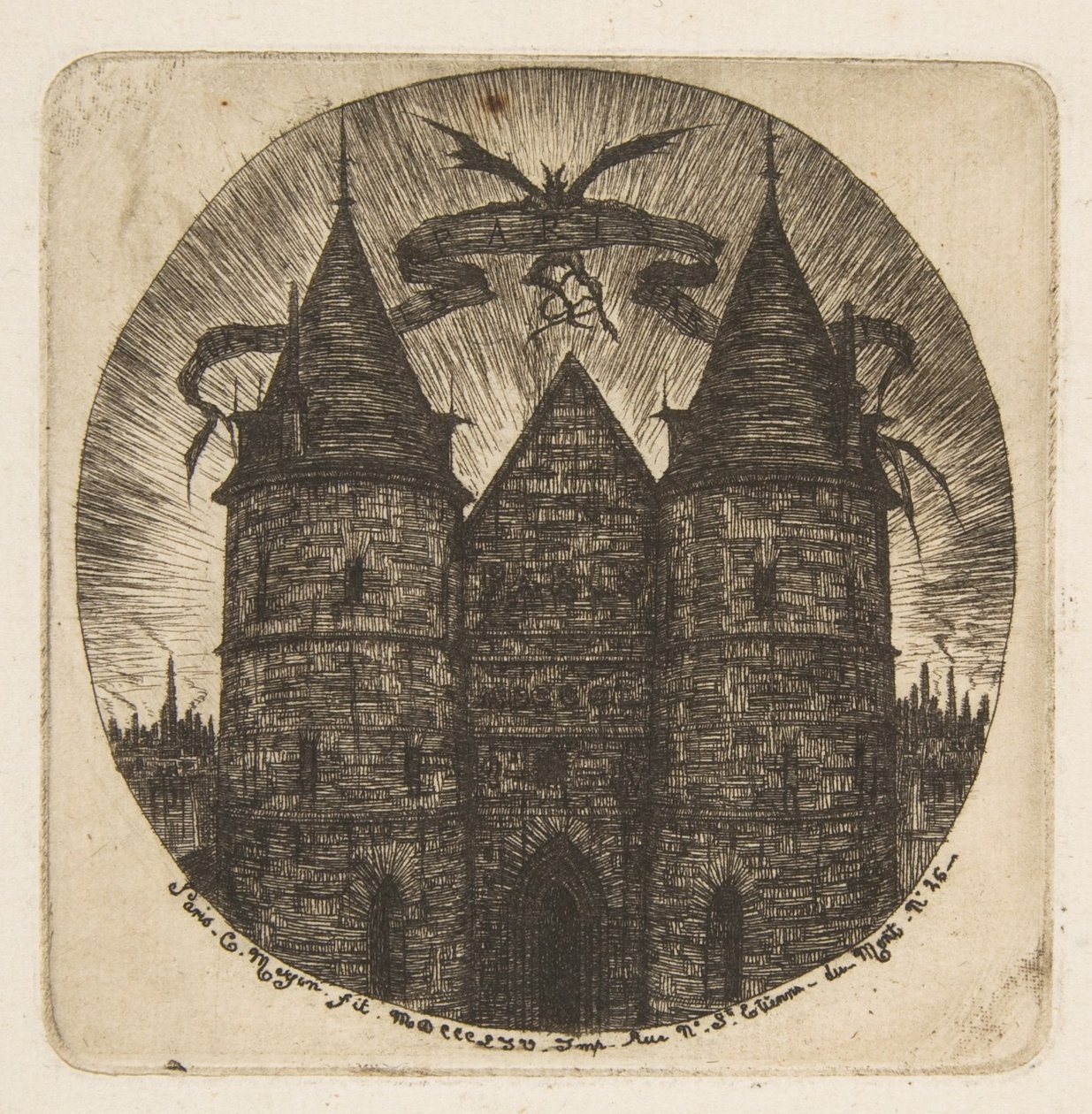 Den gamla ingången till Palais de Justice i Paris, frontispis till ”Etchings of Paris” av Charles Meryon