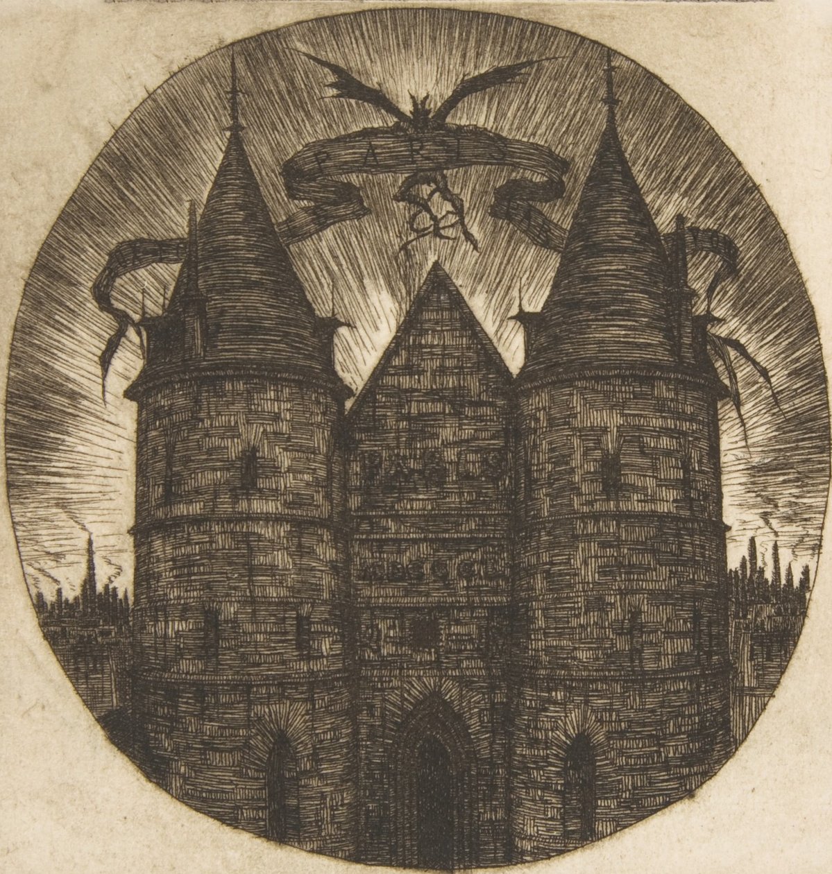 Den gamla porten till Palais de Justice, Paris, 1854. av Charles Meryon