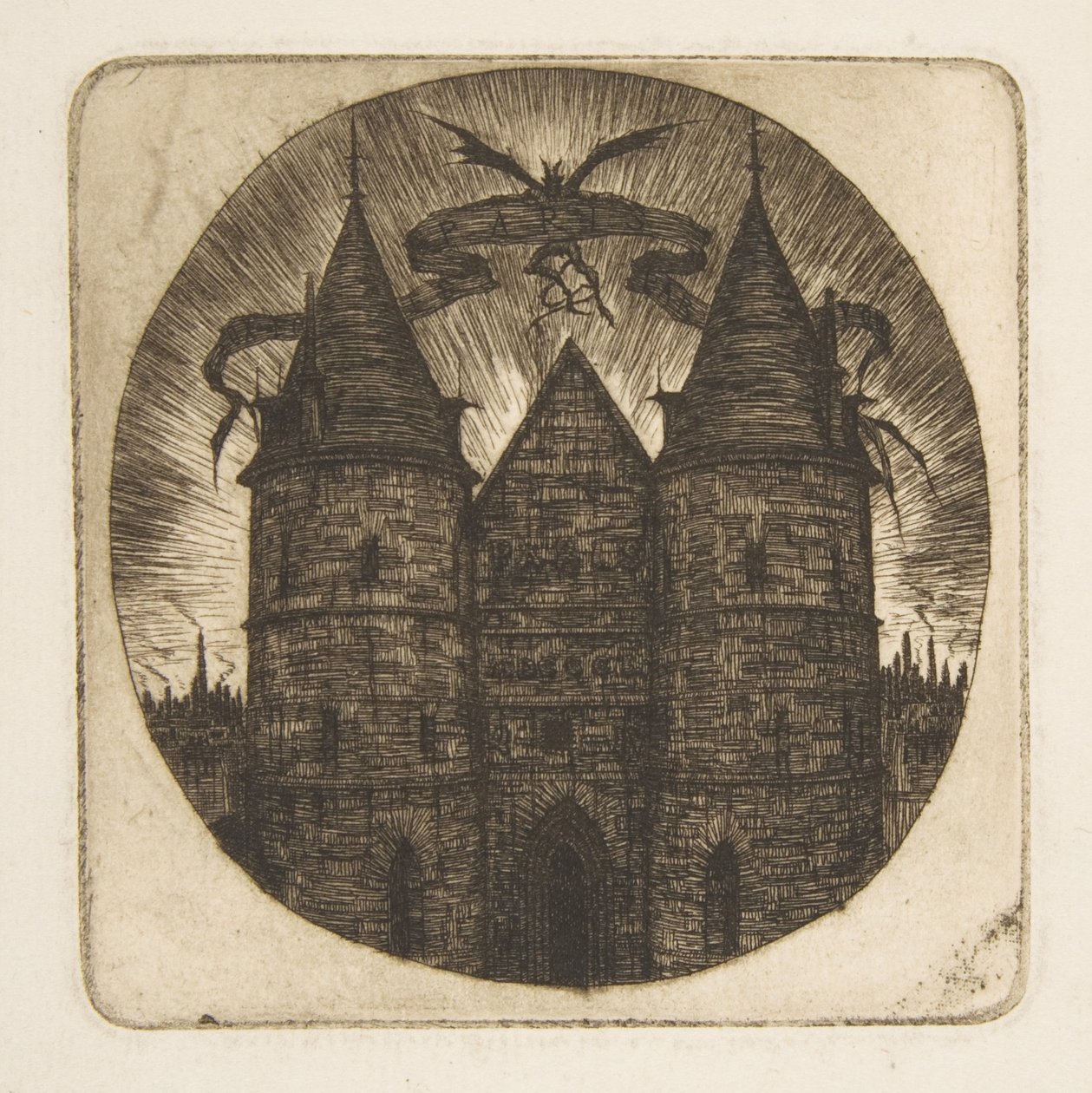 Den gamla porten till Palais de Justice i Paris, frontispis till ”Etchings of Paris” av Charles Meryon