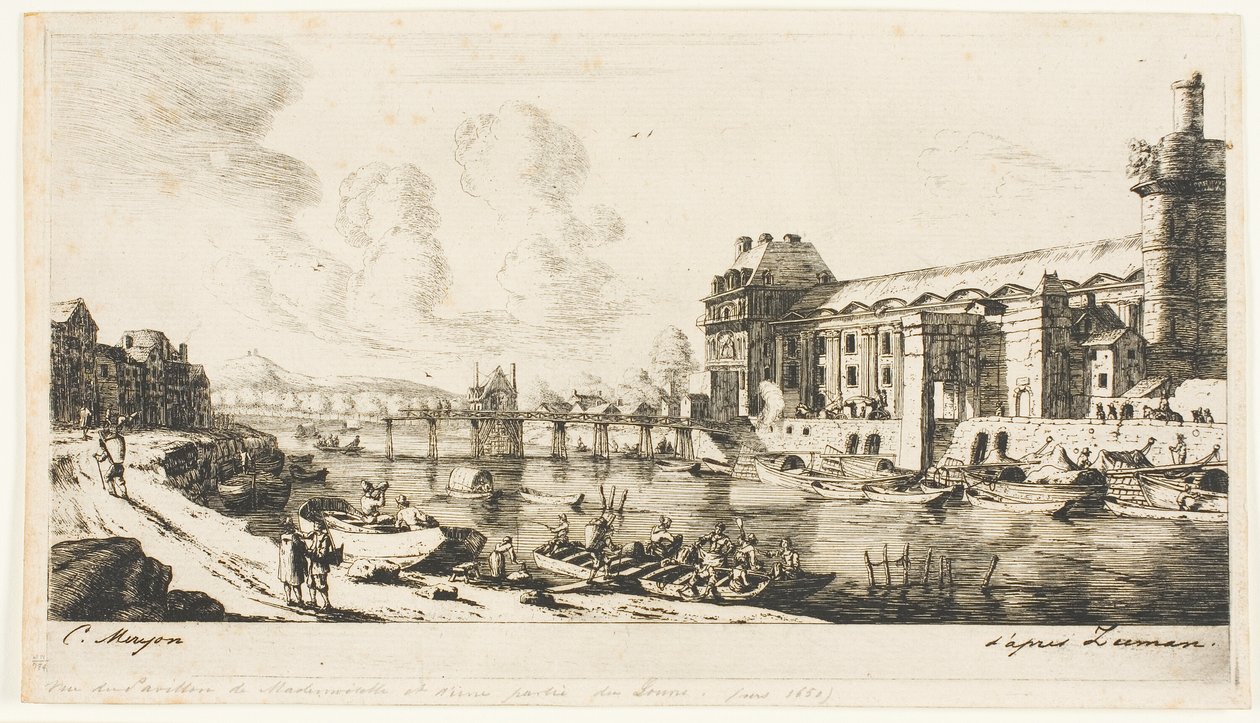 "Pavillon de Mademoiselle" och en del av Louvren av Charles Meryon