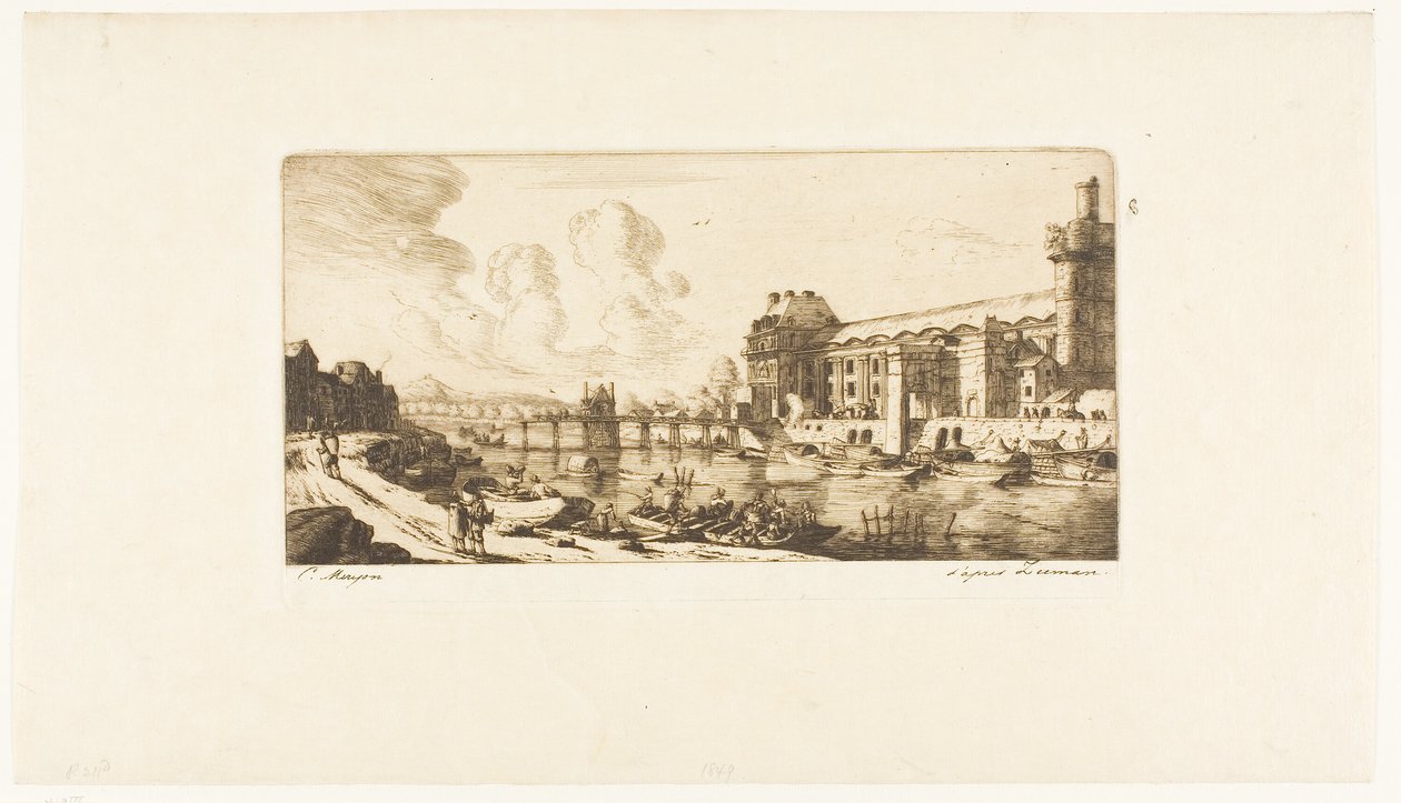 "Pavillon de Mademoiselle" och en del av Louvren av Charles Meryon