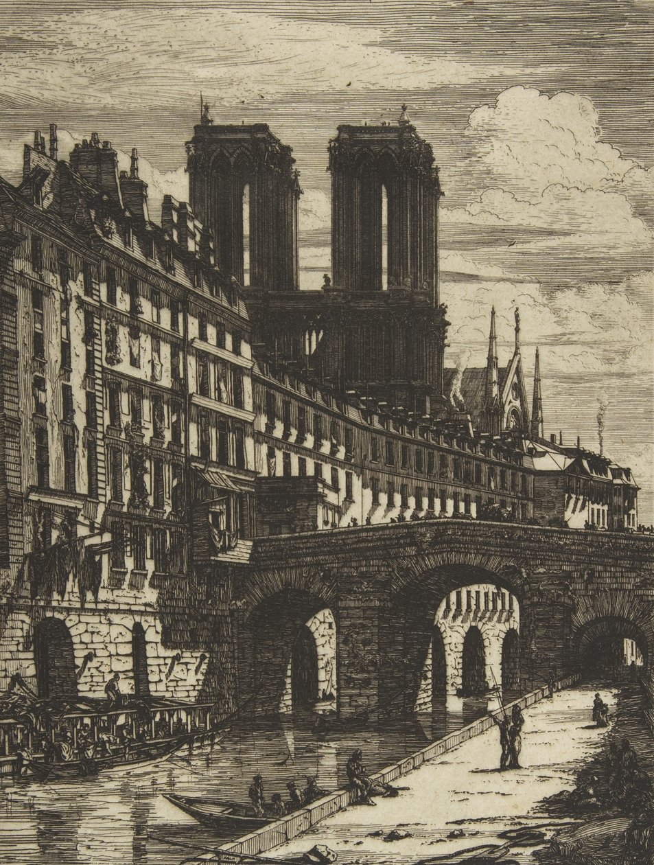 The Petit Pont, Paris, 1850 och senare. av Charles Meryon