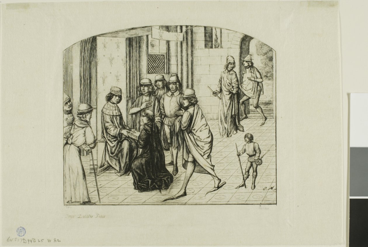 Tryckaren Valère Maxime presenteras för kung Ludvig XI av Charles Meryon