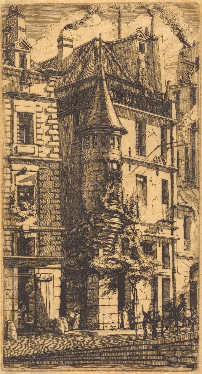 Torn i Rue de la Tixéranderie, Paris (hus med ett torn, Vävargatan, Paris) av Charles Meryon