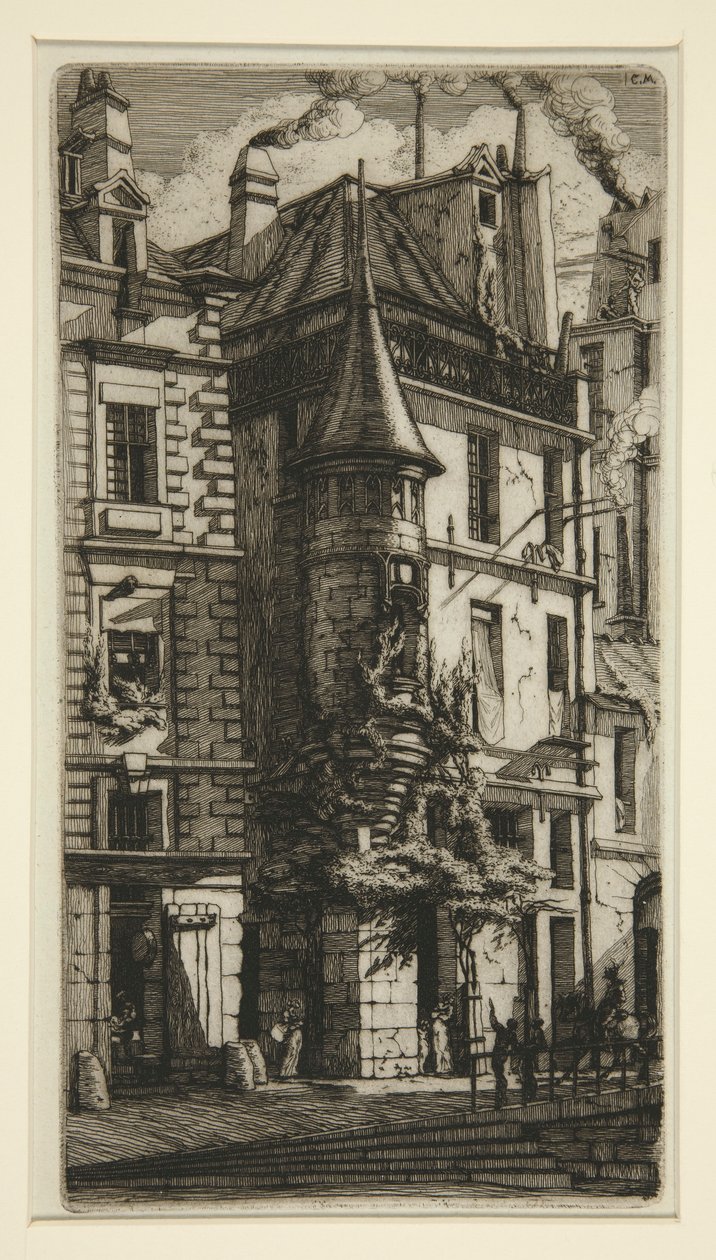 Tourelle, rue de la Tixeranderie (hus med ett torn, rue de la Tixeranderie) av Charles Meryon