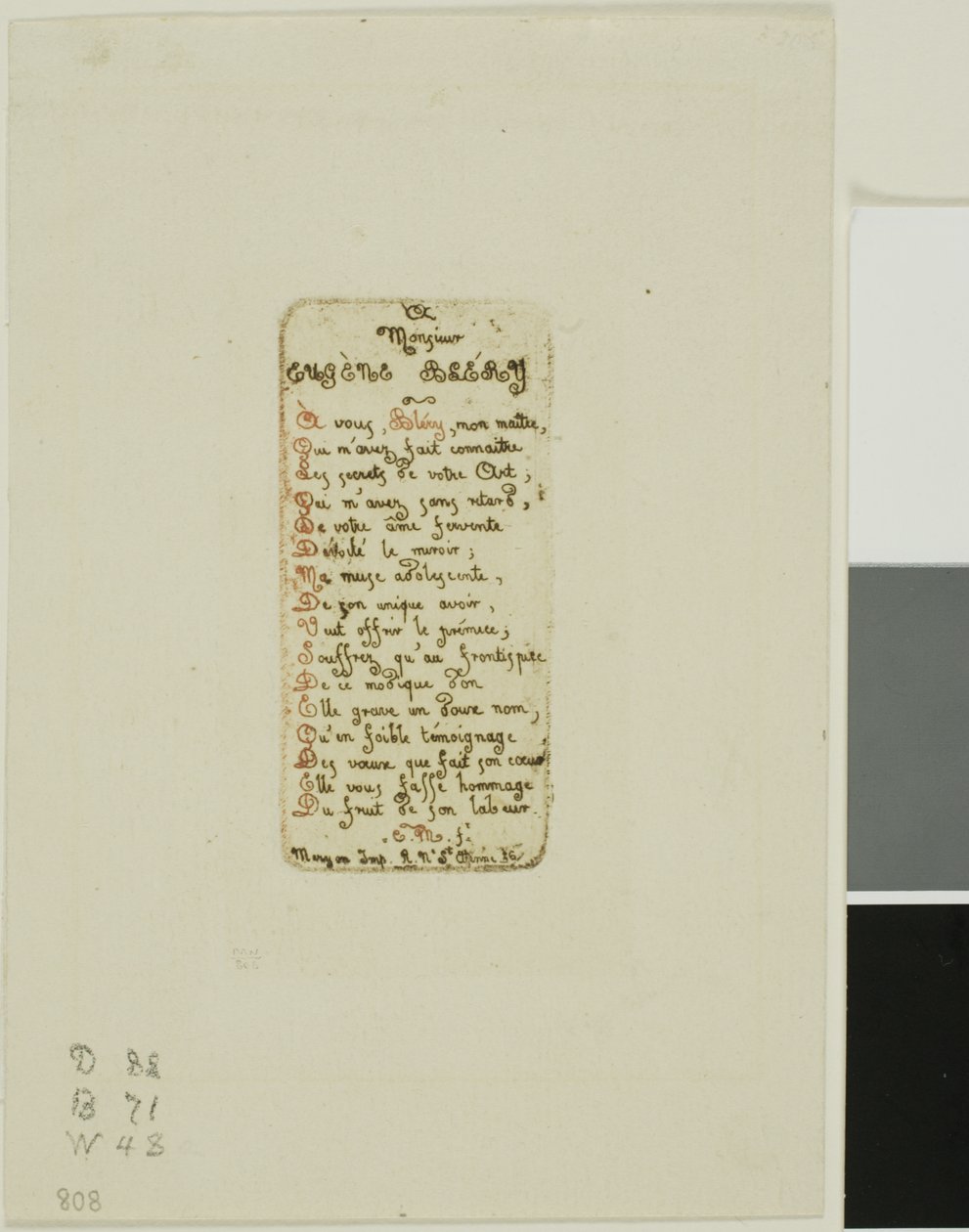 Verser tillägnade Eugène Bléry, nr 1 av Charles Meryon