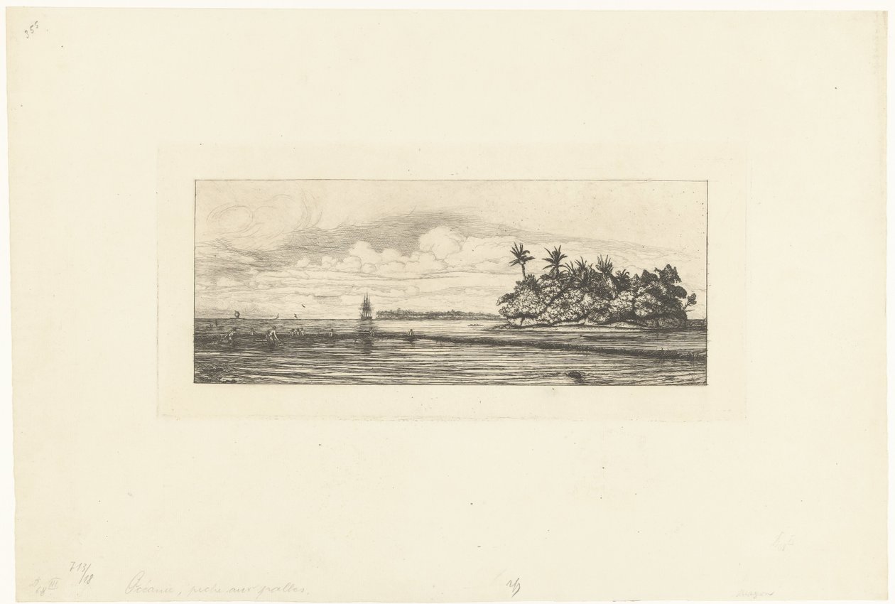 Fiskare på Wallisöarna i Stilla havet Oceanie: Ilots a Uvea (Valais) peche aux palmes av Charles Meryon