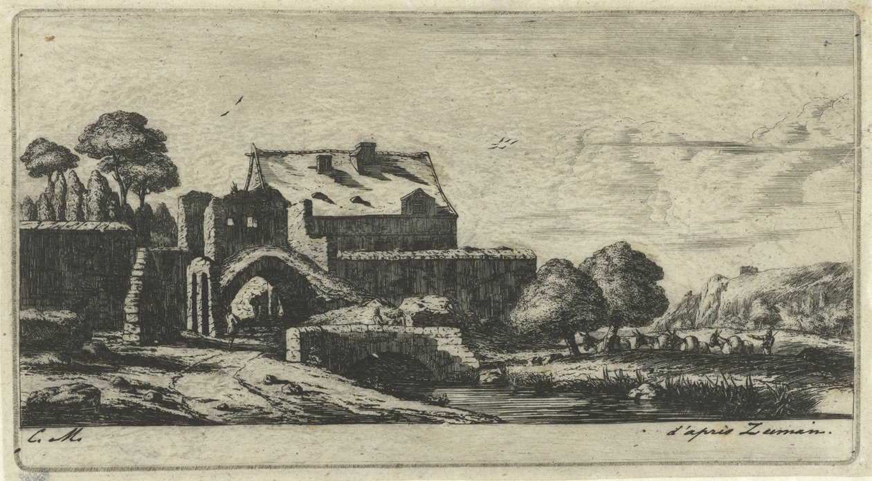 Vattenkvarn på en flod nära Saint-Denis En moulin à eau près de Saint-Denis av Charles Meryon