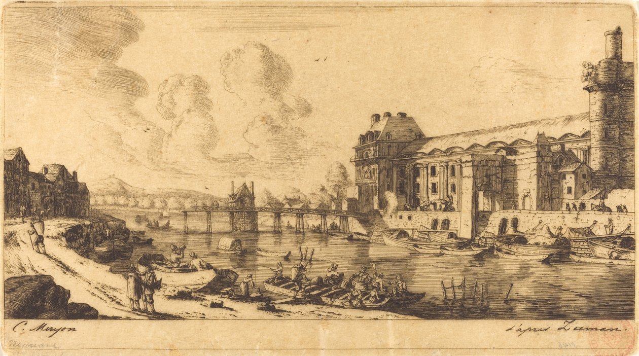 Tusen paviljongen. och en del av Louvren av Charles Meryon after Reinier Nooms, called Zeeman