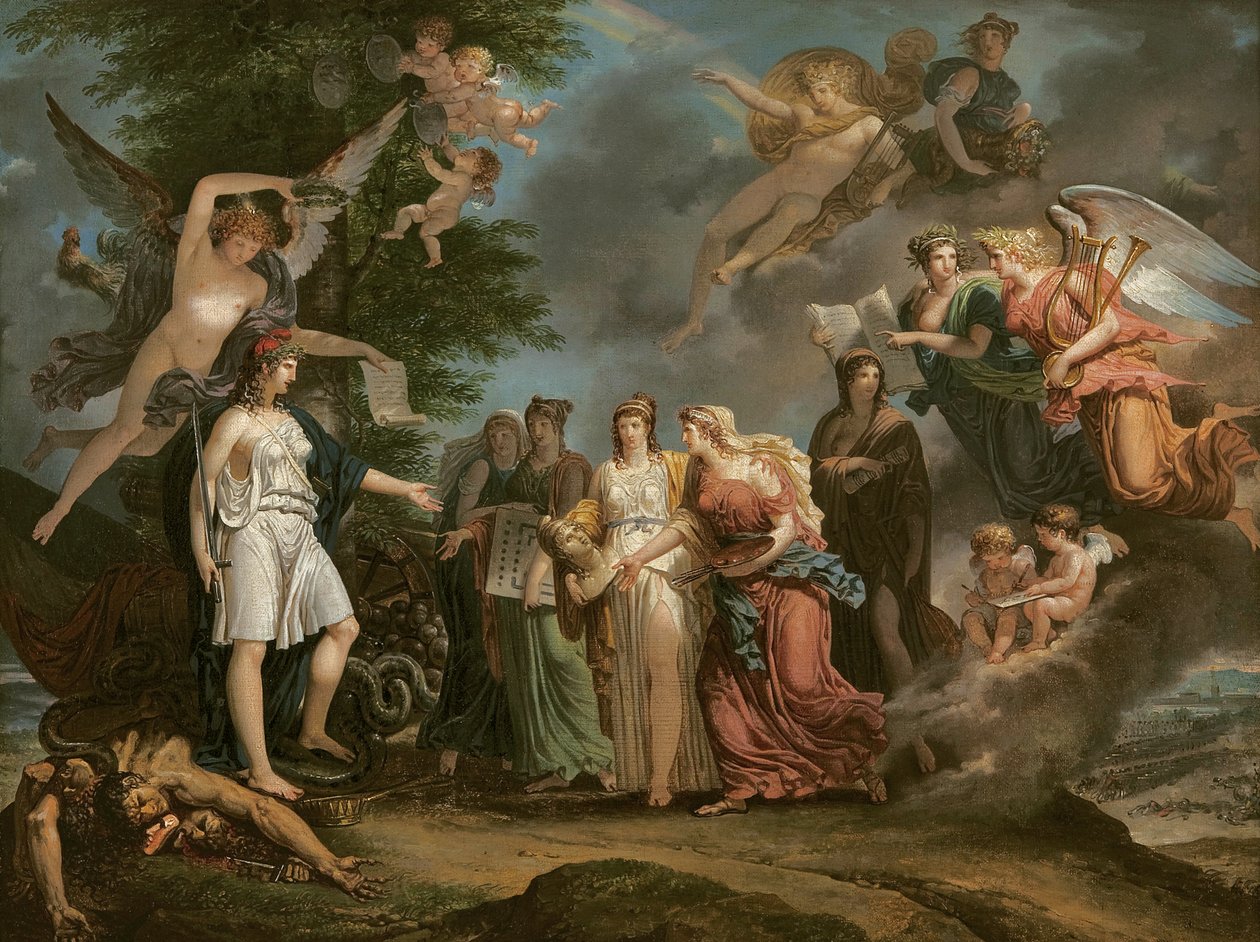 Frankrike triumferade och uppmuntrade vetenskaperna och konsterna under kriget, 1794 av Charles Meynier