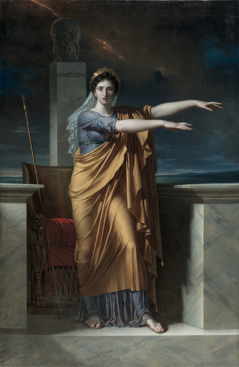 Polyhymnia, vältalighetens musa; Erato, musa för lyrisk poesi; Apollo, Gud av ljus, vältalighet, poesi och de sköna konsterna med Urania, astronomimusa; Calliope, musa av episk poesi; Clio, Muse of History av Charles Meynier