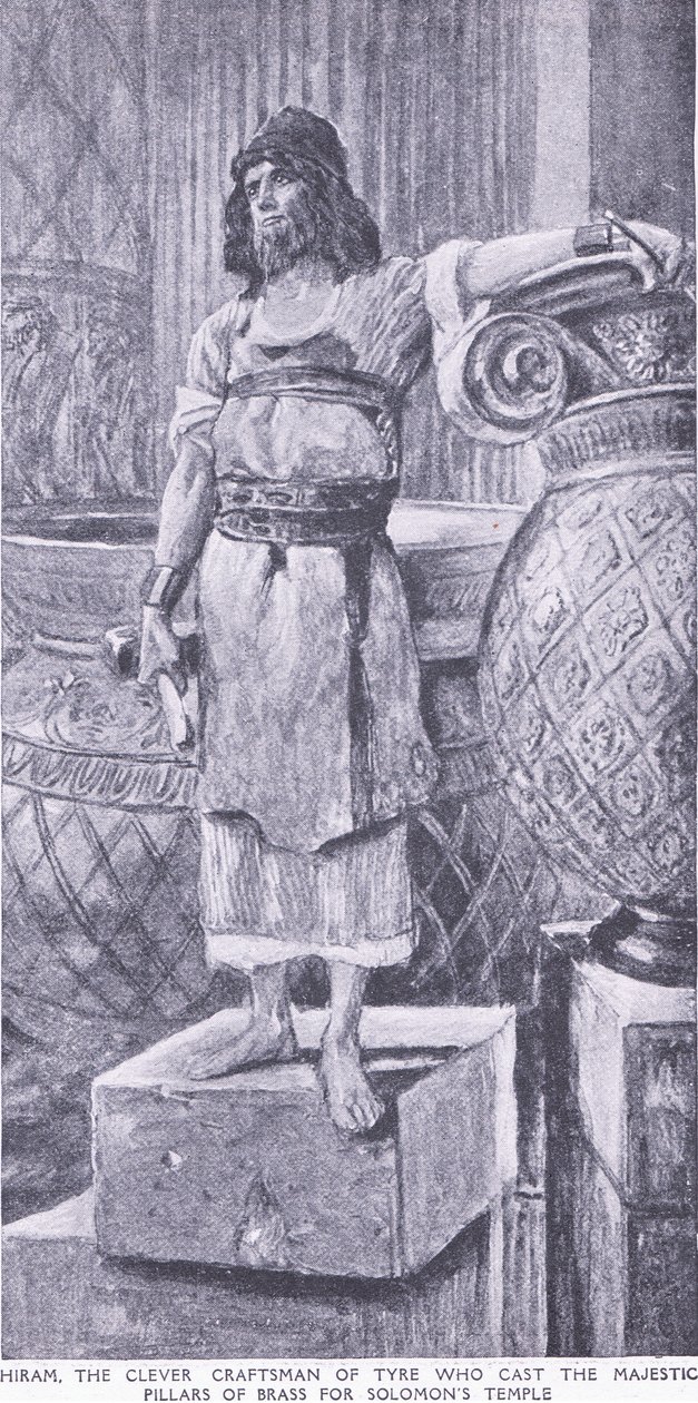 Hiram, den skicklige hantverkaren i Tyrus som gjöt de majestätiska pelarna av mässing till Solomans tempel. av Charles Mills Sheldon