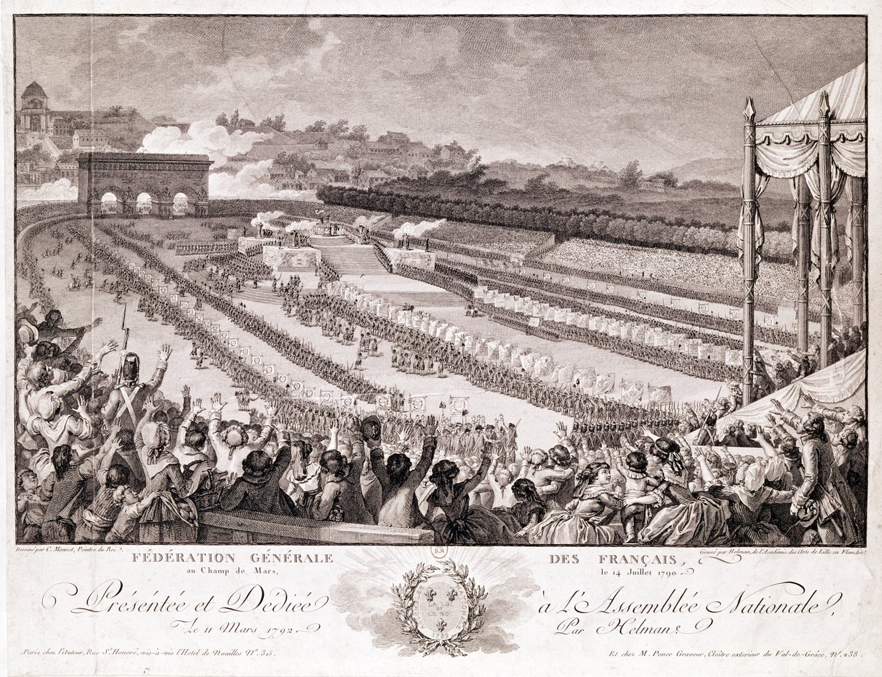 Festival of the Federation, 14. juli 1790, på Champ de Mars, slutningen af det 18. århundrede, indgraveret af Isidore Stanislas Helman (1743-1809) swed av Charles Monnet