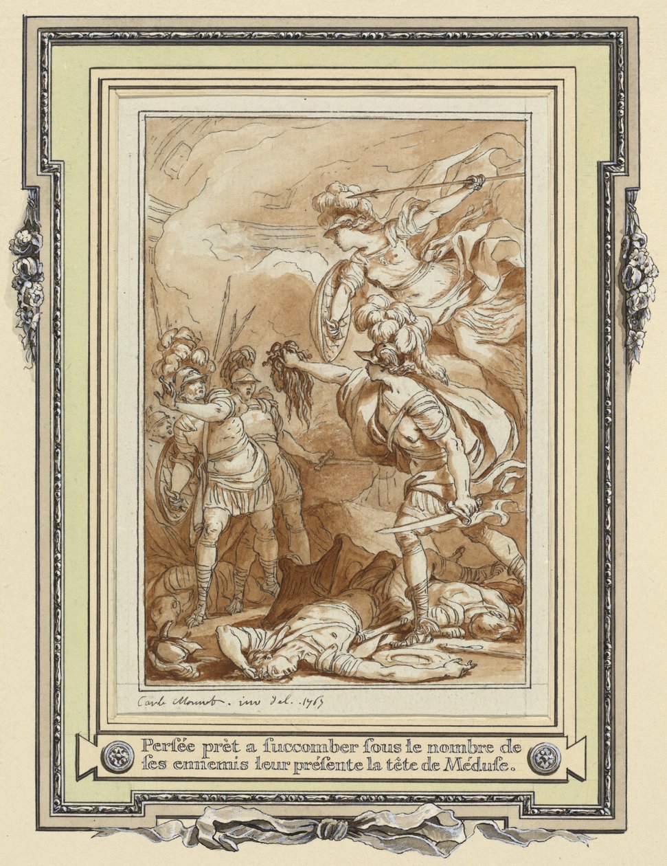 Perseus förvandlar Phinneas till sten med huvudet av Medusa av Charles Monnet
