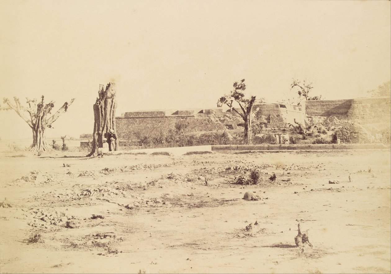 Kargt landskap med en oidentifierad fästning, Delhi av Charles Moravia