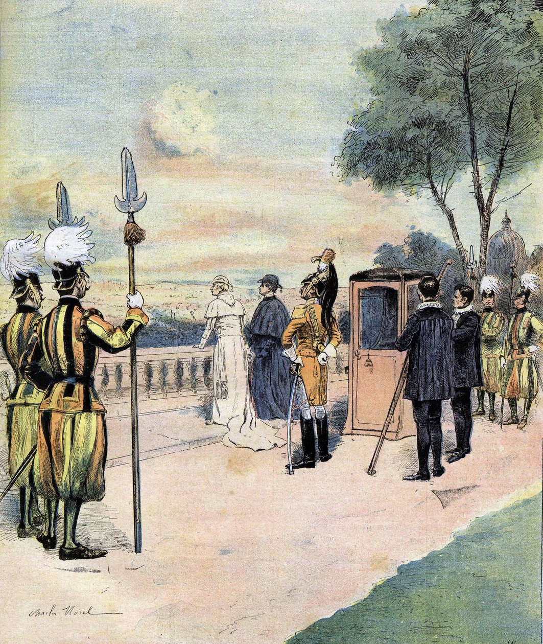 Påven Leo XIII i Vatikanträdgården 1893 teckning av Mr CH Morel av Charles Morel