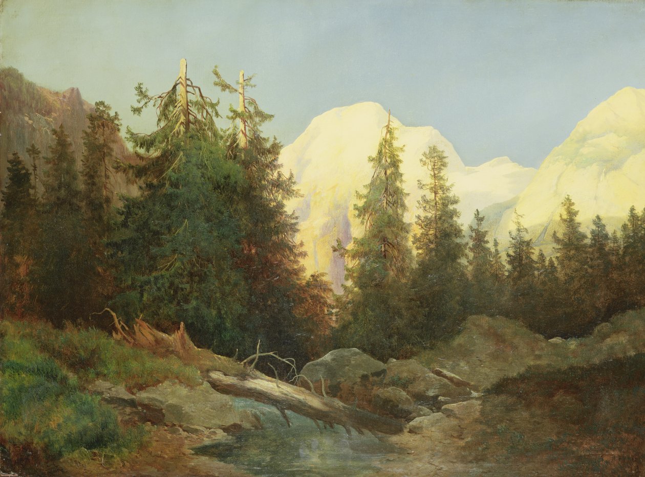 Solnedgång i Sydtyrolen (olja på duk) av Charles Morel