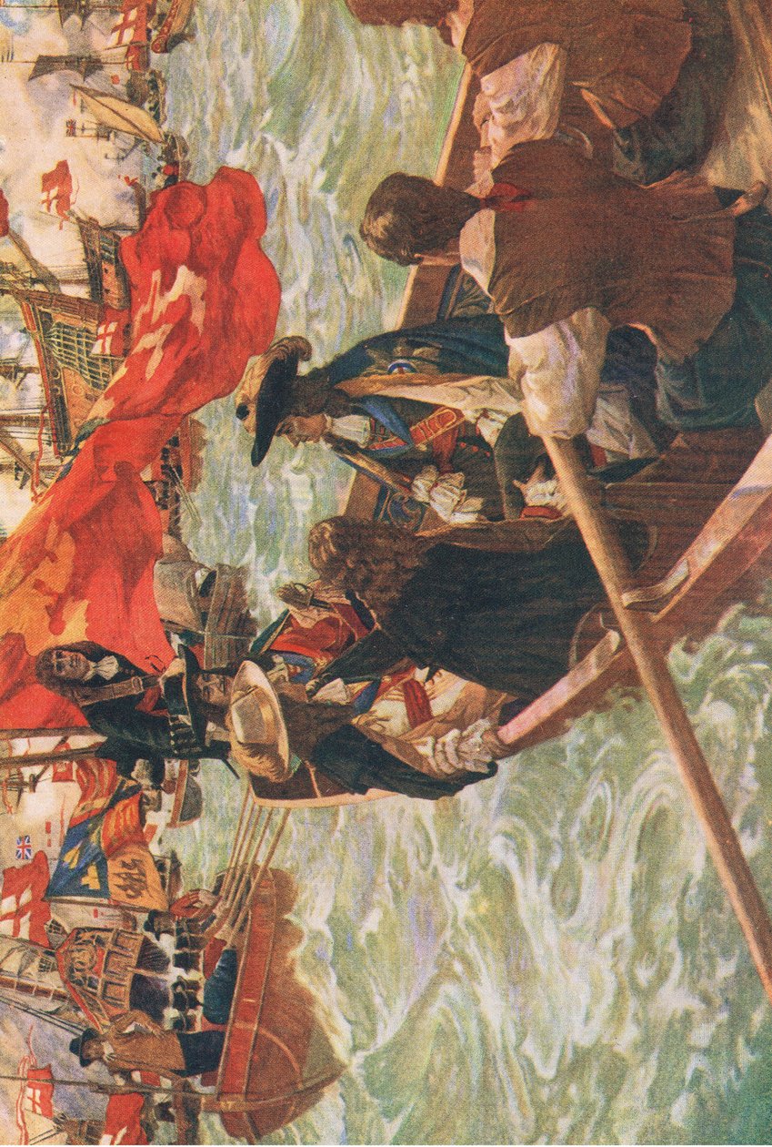 Charles II:s hemkomst, illustration från The History of the British People utgiven av Waverley, ca 1940 (färglitografi) av Charles Murray Padday