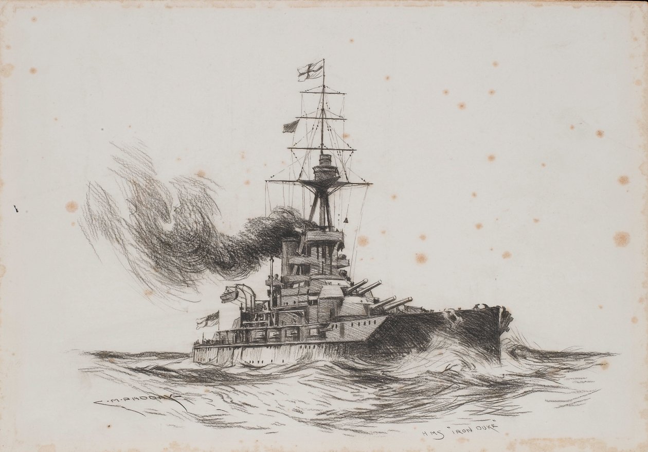 Det brittiska fartyget Iron Duke. Teckning (25,5x36,8 cm) av Charles M. Padday () , början av 1900-talet. av Charles Murray Padday