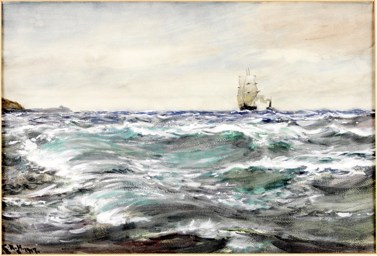 Rough Water on the Bar (akvarell och bodycolour på papper) av Charles Napier Hemy