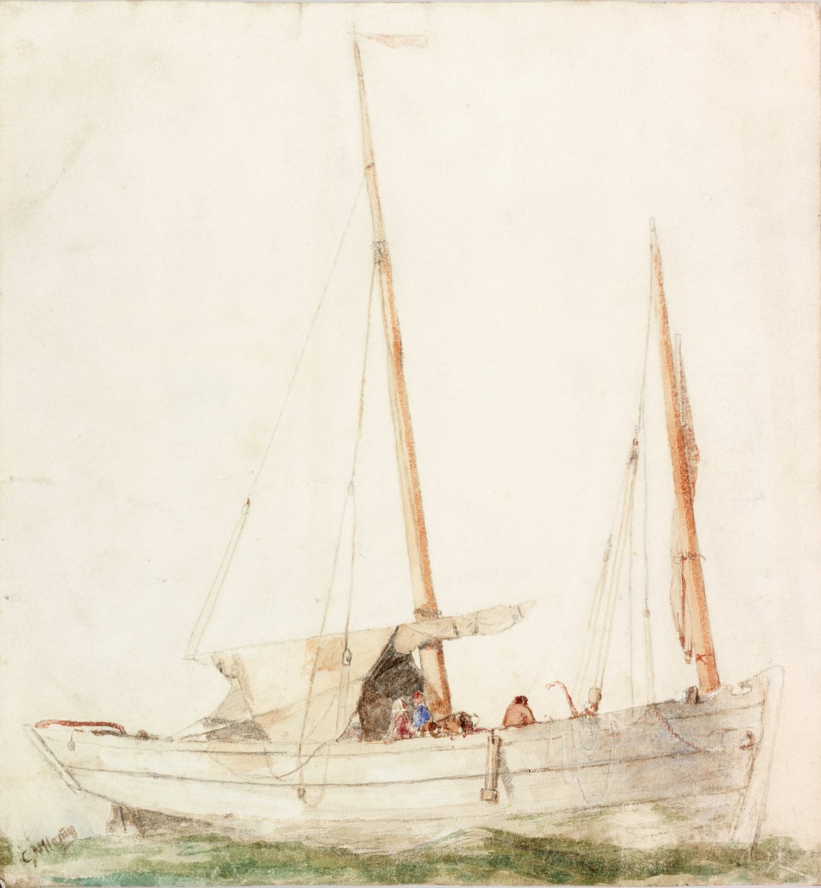 Segelbåt (penna och akvarell på papper) av Charles Napier Hemy