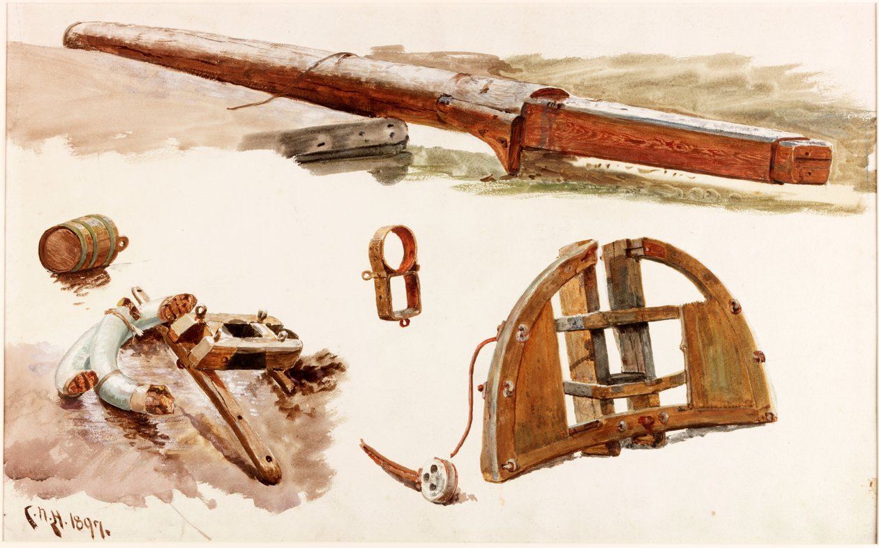Studier av båtbeslag (bc och wc på papper) av Charles Napier Hemy
