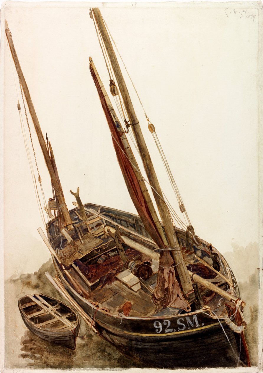 Studie av en fiskebåt och jolle (bodycolour) av Charles Napier Hemy
