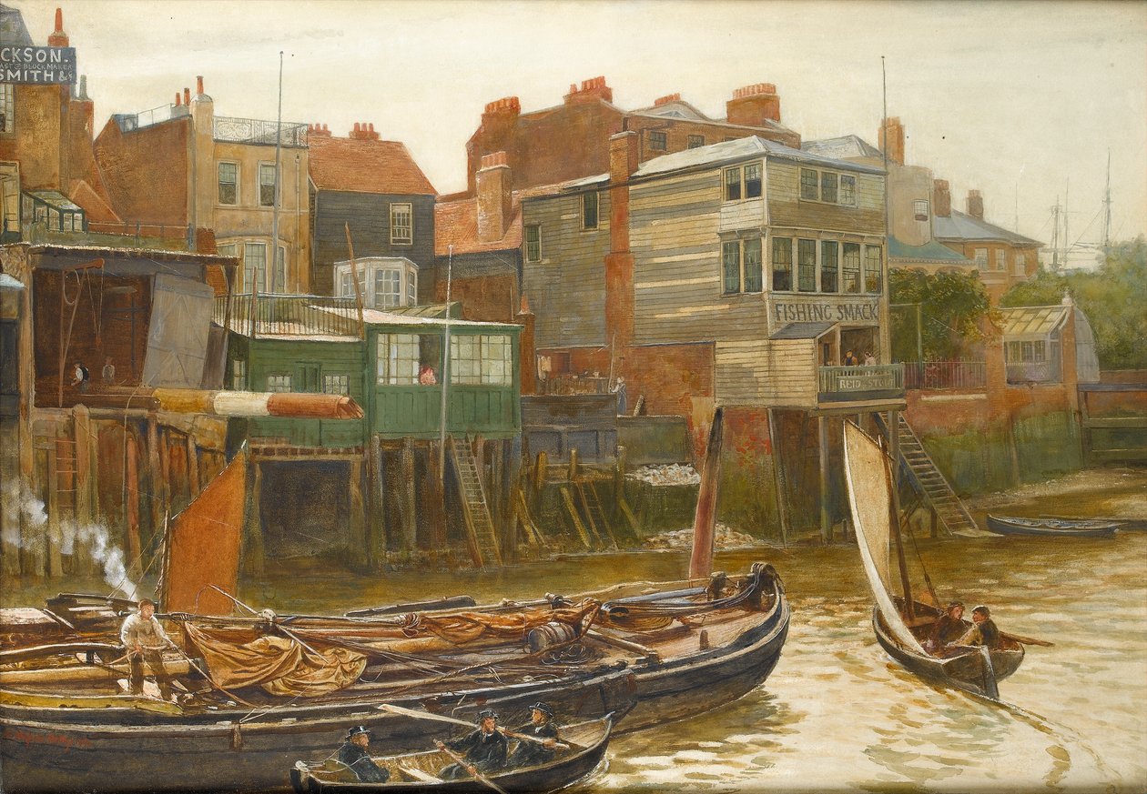 Themsen vid Cold Harbour, Blackwall, 1896 (wc på papper) av Charles Napier Hemy