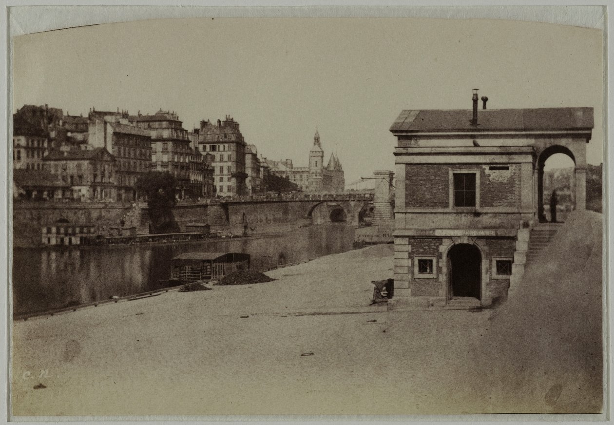 Tullpaviljong, hamnen vid Hôtel-de-Ville och Île de la Cité med Conciergerie, 4:e arrondissementet, Paris. av Charles Nègre